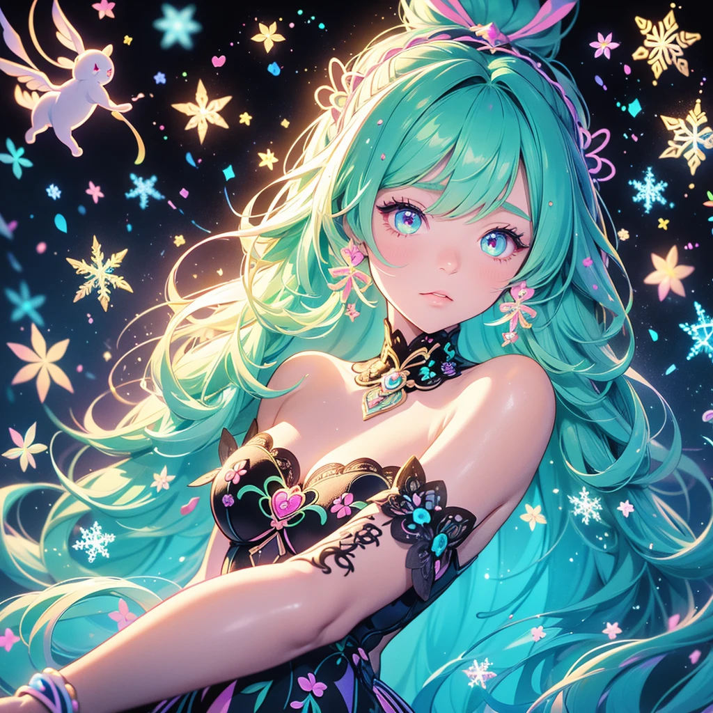 Highest quality,Highest Resolution,Glamorous fairy,Aurora,Night Sky,