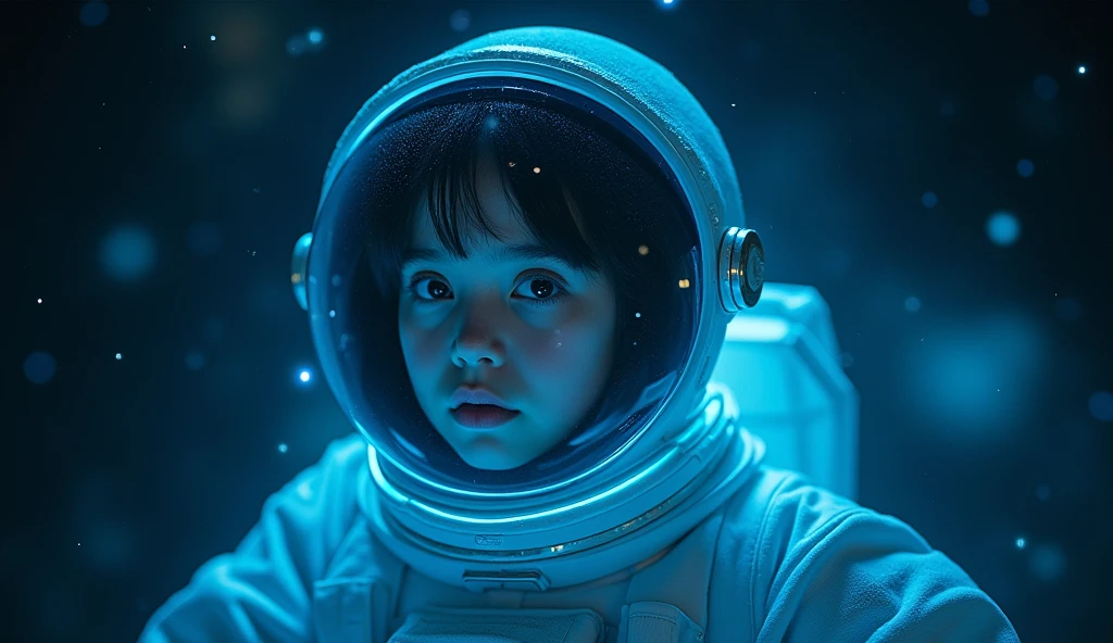 Alien in a space ship, looking at the stars through the window