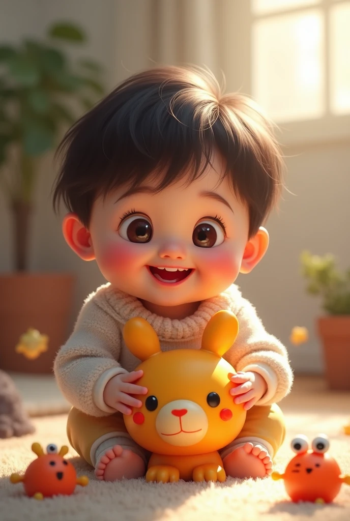 A boy play with toy