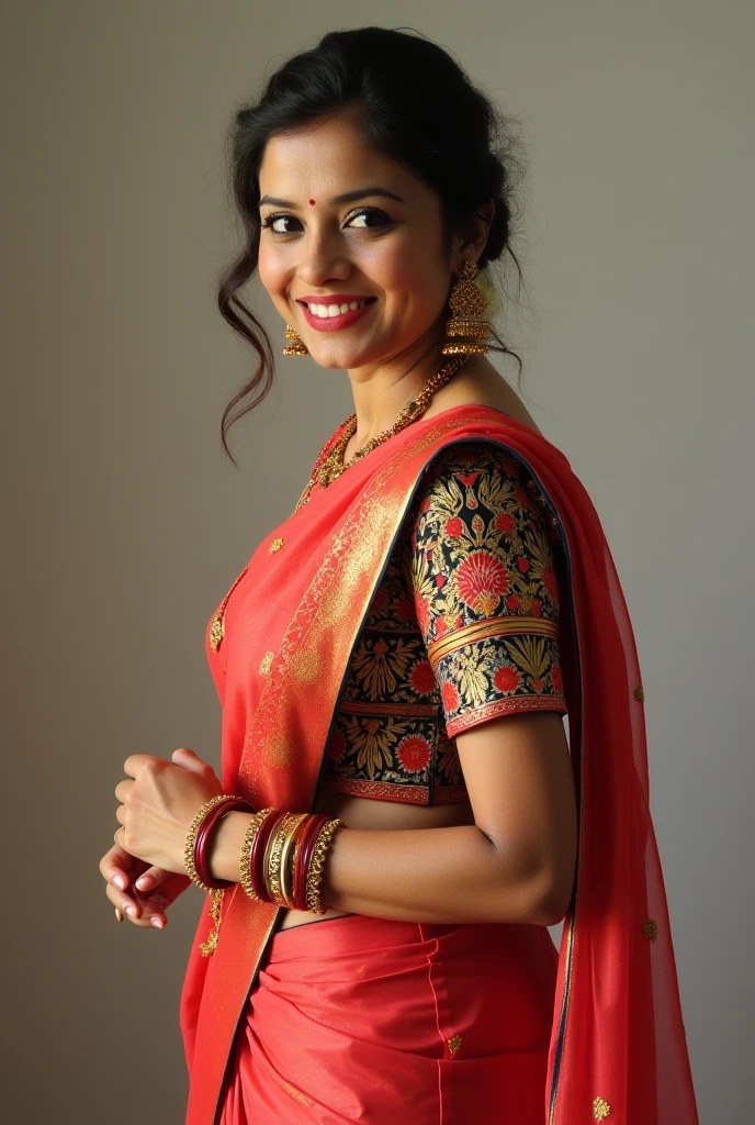 A pretty chubby girl wearing traditional bangladeshi cloth 