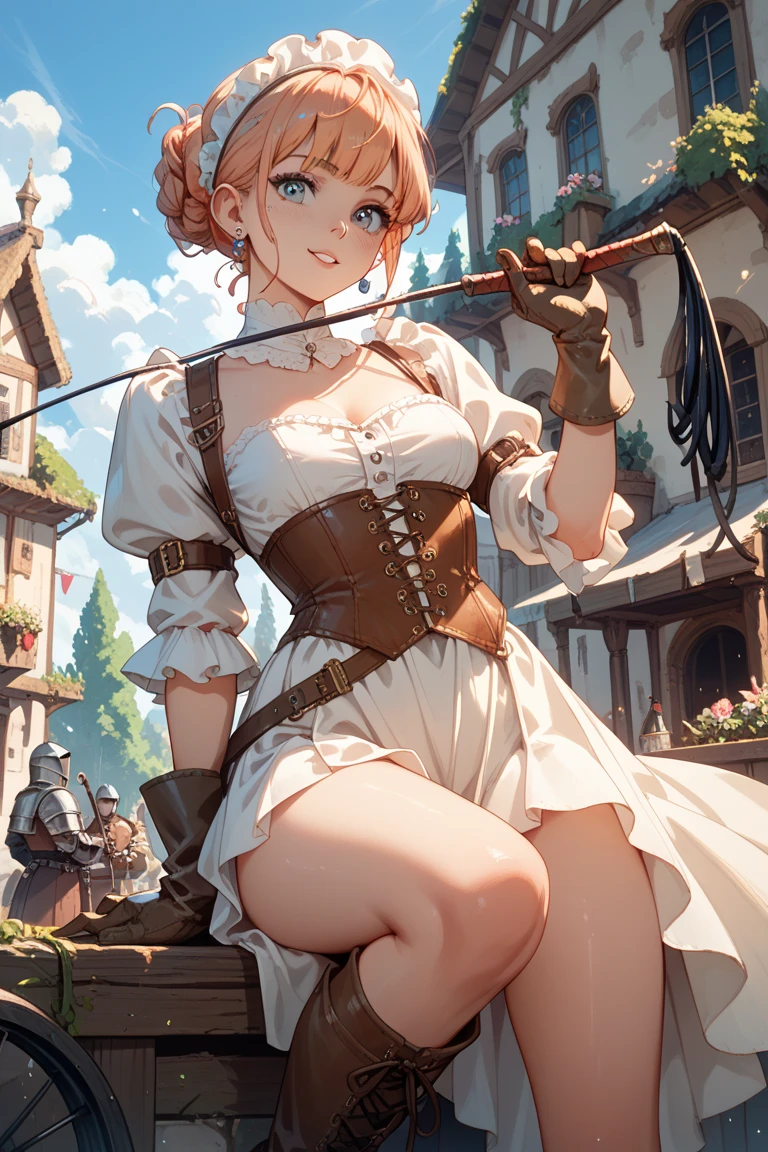 ((( open shoulder))),
cleavage,sitting,forest,sun,
barefoot, blush,
soft lighting, upper body, white panties,
1girl, solo, resunasts, blue eyes, brown hair, hair ornament, collarbone, , short hair, bangs, medium breasts,atelier, alchemist, white knee socks, short skirt, long braid hair