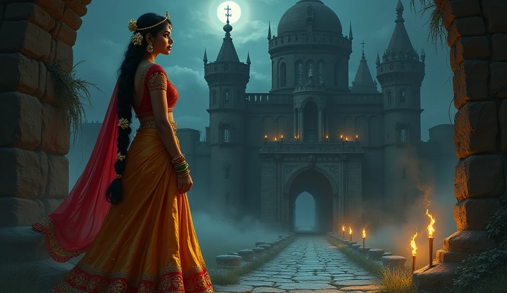 "In the heart of [India], there lies a [village] shrouded in mystery and fear Welcome to [Mehkadi Castle], where an urban legend comes to life ". "Long ago, this castle was home to a noble family But now, it is[abandoned], [haunted] by the spirit of a woman with [sharp nails], [broken teeth], and a [scary face] "