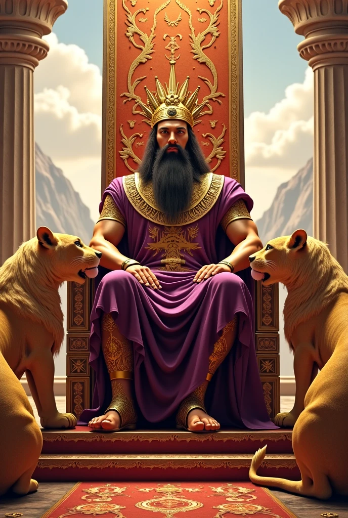 full view full body, white skinned King Xerxes, looking young and hansome, with no hair, no beard, no moustache, He is totally waxed, without a single hair, over-muscular with his over-inflated and over-bloated shoulders,legs, pecs, biceps and abs, is covered with dozens gold jewelery, rings, bracelets, necklaces and dozens of gold piercings on all body and face, golden sandals, arrogantly seated on his golden assyrian throne