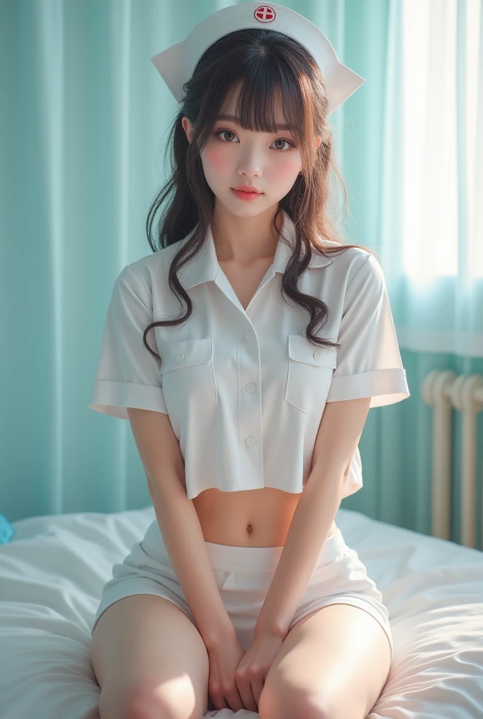 Portrait of 18-year-old white pretty petite girl, wet clothes, mouth open, girl behind, beautiful Japanese girl, in cotton wet panties, sitting by the door, (light private office, light and White light: 1.2)