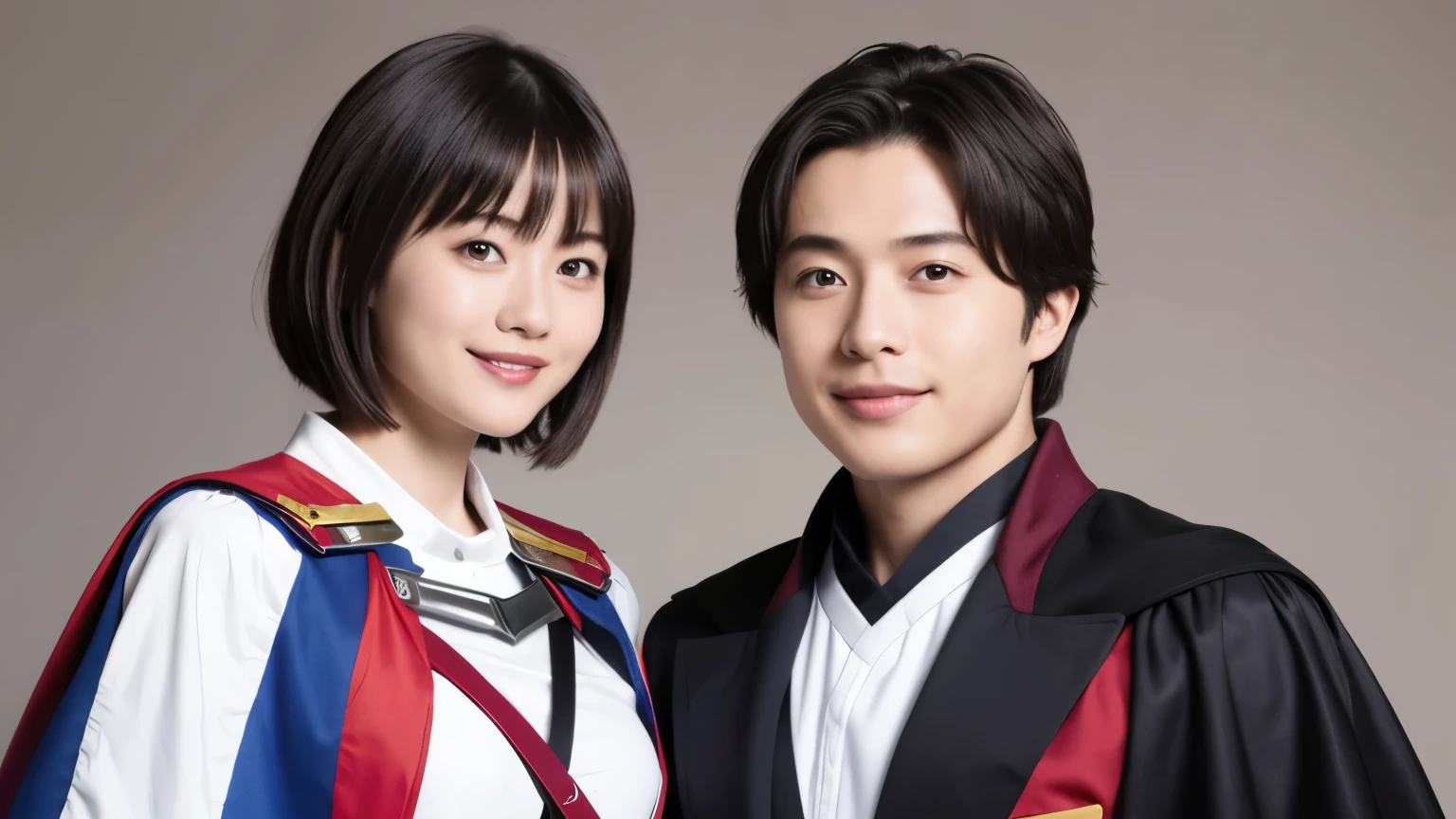 349 (20 year old woman and 20 year old man),( short hair), ( HD), (smile), (Gatchaman's combat uniform), ( abs) , (Cape)