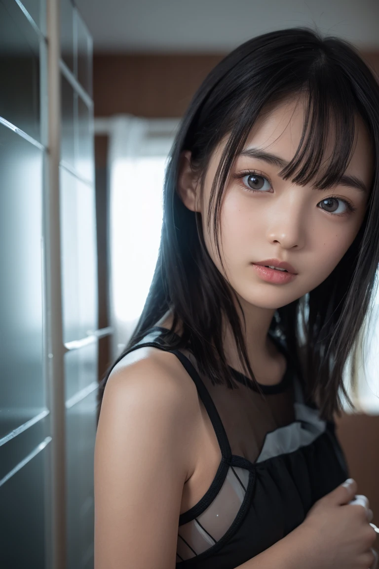NFSW、masutepiece、masterpiece、1 girl in、(close up of face、cowboy shot)、Straight front view、japanes、very young cute woman、(The cutest girl in the world)、 student、Smaller face、large full breasts、Autumn knit jacket、Sheer inner、Chiffon skirt、Ultra-detailed costumes、Smiling in a café、Scrunchie、Thin necklace、Glamorous figure、hyper cute face、shiny lip、Double eyelids in both eyes、 natural make up、long eyeslashes、shiny smooth light brown hair、bangss、Short twin tail hair、asymmetrical bangs、image in center、8K分辨率、high détails、Detailed hairstyles、A detailed face、spectacular movie lighting、octane renderings、with a vibrant、Ultra-realistic、Perfect limbs、perfect anatomia