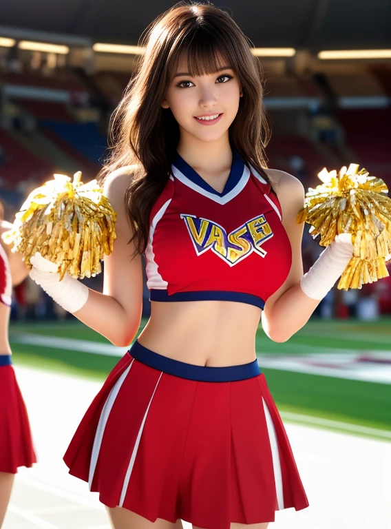8K raw photos、Beautie:2.0、24 year old、japanes、cute little、 of the breast、( girl:1.5))、a miniskirt、beautiful eyes finely detailed、Eye lashes、((Brown eyes:1.2))、Beautiful double eyelids、eyeshadows、Perfect eye makeup、((A smile:1.6))、Beautiful and thin legs、(chestnut-colored hair)、Medium Hair、fluffy hair、stadio、Daytime、Latina、Photorealsitic:1.9、Sexy navel、Sny Legs、tthin eyebrows、Tear bag、lofty nose、((Highly sexual))