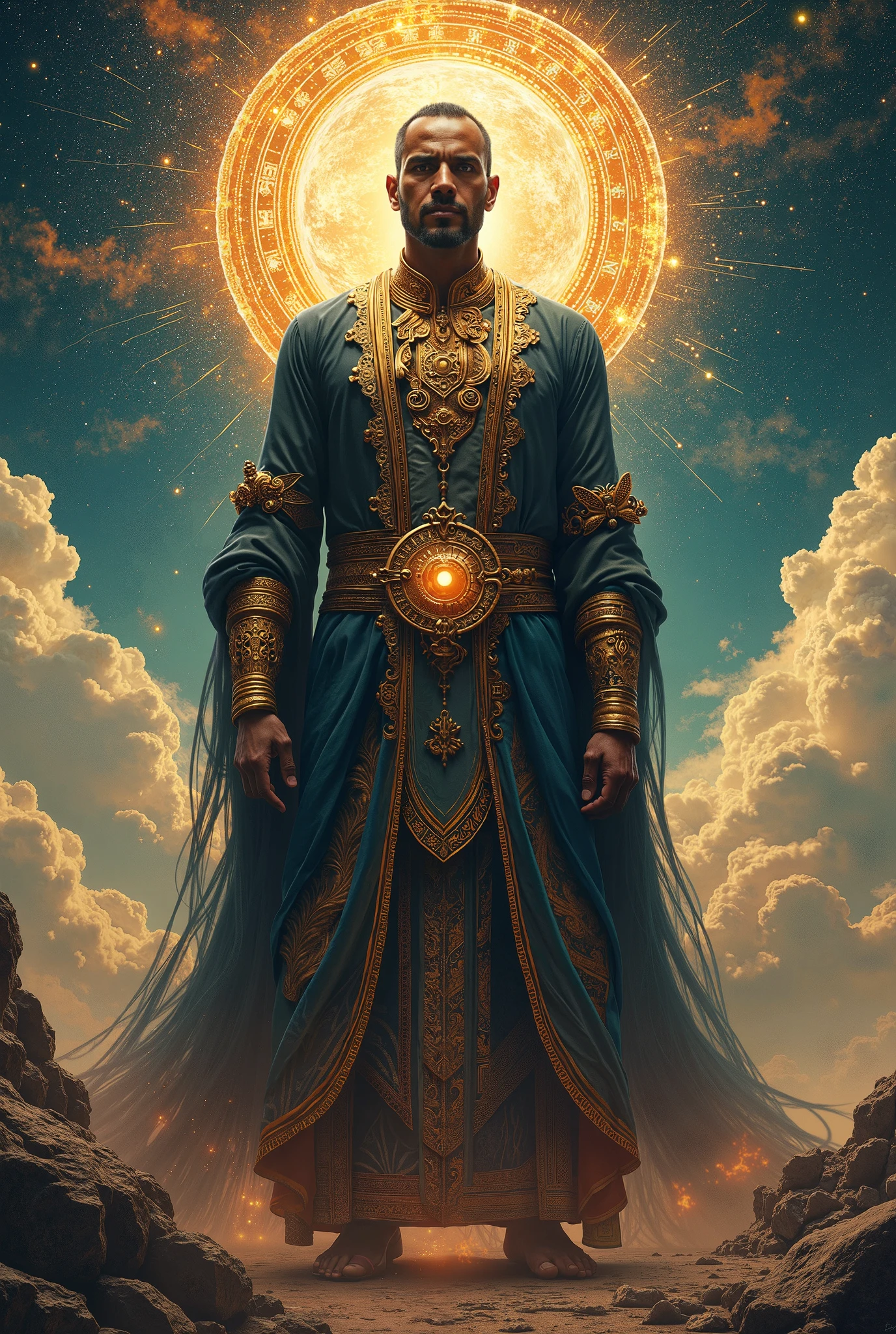Yamaraj’s Explanation**: Yamaraj gesturing towards the cosmic wheel, explaining the uniqueness of each soul’s journey.