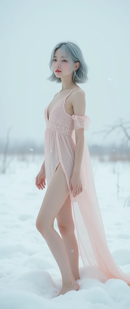 ((masterpiece, highest quality, Highest image quality, High resolution, photorealistic, Raw photo, 8K, female masturbation, hand on vagina, large thighs, lying in snow, snow around, entire body, feet)) ((squirking)) ((naked, no bra, no panties, barefoot, camera in the sky, photo from above, seen from above)) ((50 years old)) Mature japanese woman, (Rides aux coins des yeux:1.2) shaved pussy, perfect pussy lips, perfect hands, perfect face, very cute face, erotic, outside, in the mountains, snow, snowy, snowstorm, snowing, cute wool cap, arms above head, perfect legs, perfect feet, open legs, showing pussy, charming, white stockings