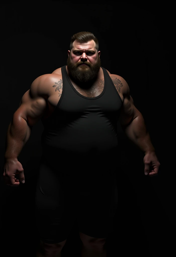 An award-winning original photo, 8k, A bear man, chubby, (40 years old daddy:1.1), 1boy, Solo, (black suit), (shirtless), black trouser, (big shoulders), thick neck, burly, (musclebear), (thick hairy body:1), thick beard, Short beard, (Detailed body), wearing glasses, smirk, Dynamic Angle, volumetric lighting, (Best quality, A high resolution, Photorealistic), bright lighting, Masterpiece, RAW photo, Intricate details, hdr, gym, upper body shot, (realistic:1.2)