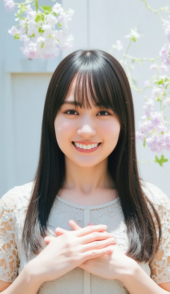 masterpiece、smile、 I'm not wearing anything other than God 、Her  is covered by her hands、