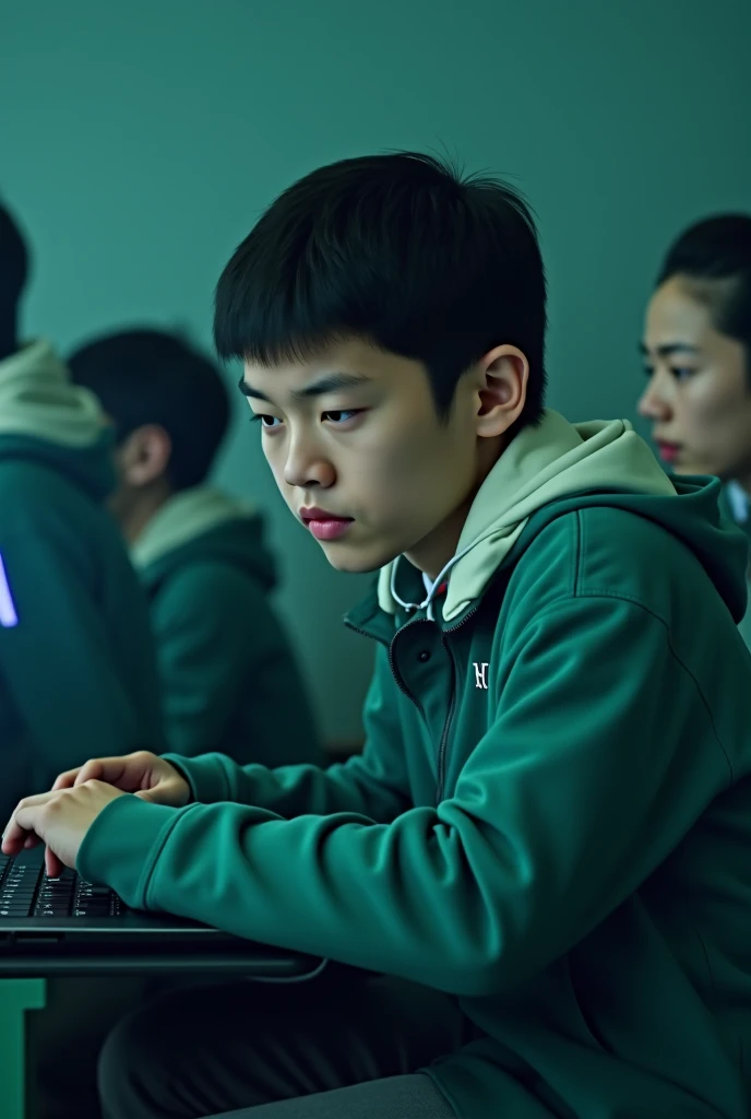 There are many people holding computers in the classroom,There is another man, Inspired by Zhang Han, Movie highlights, Movie screenshots, cai xukun, Live-action movie scenes, 真人电影Stills, School Class, Full of epic scenes, Middle School, Stills, Highly dramatic, Stills