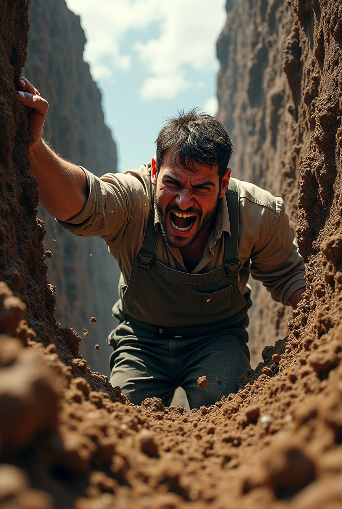 A man emerging from a crack in the ground