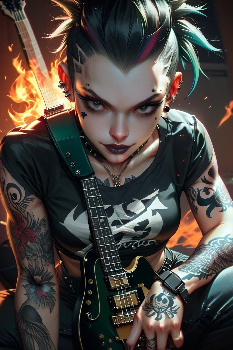 style of joemadureira (nvinkpunk:1.3) (snthwve style:1.4) drunken beautiful woman as delirium from sandman, (hallucinating colorful soap bubbles), by jeremy mann, by sandra chevrier, by dave mckean and richard avedon and maciej kuciara, punk rock, tank girl, high detailed, 8