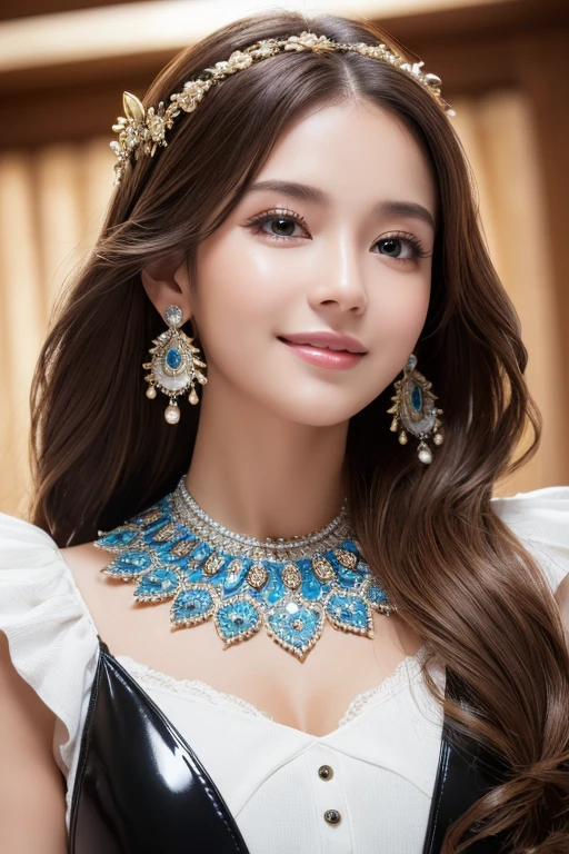 (uhd, retina, masterpiece, accurate, anatomically correct, textured skin, super detail, attention to detail, high quality, 最high quality, high resolution, 1080P, HD, 4K, 8k, 16,000), (beautiful details, The lip details are pretty, Highly detailed eyes and face), soft lighting, Physically Based Rendering, vivid colors, (big bust, attractive body), (royal blue, deep neckline dress, mini dress), (portrait, shiny hair, glowing skin, blush), (bokeh), eye reflection, (smile and laugh:1.5),