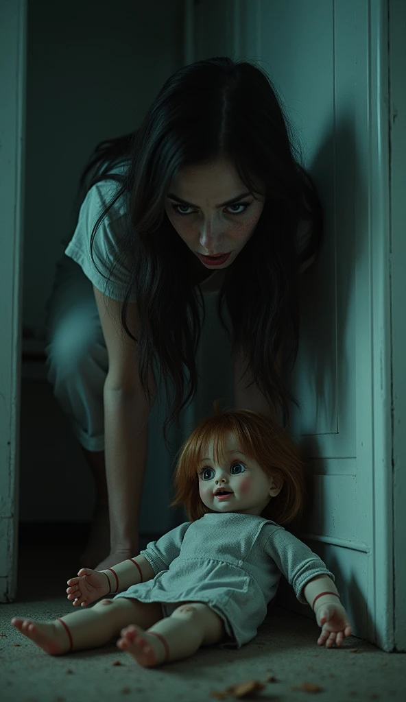 A terrified young woman leaning against the wall of her bedroom - SeaArt AI