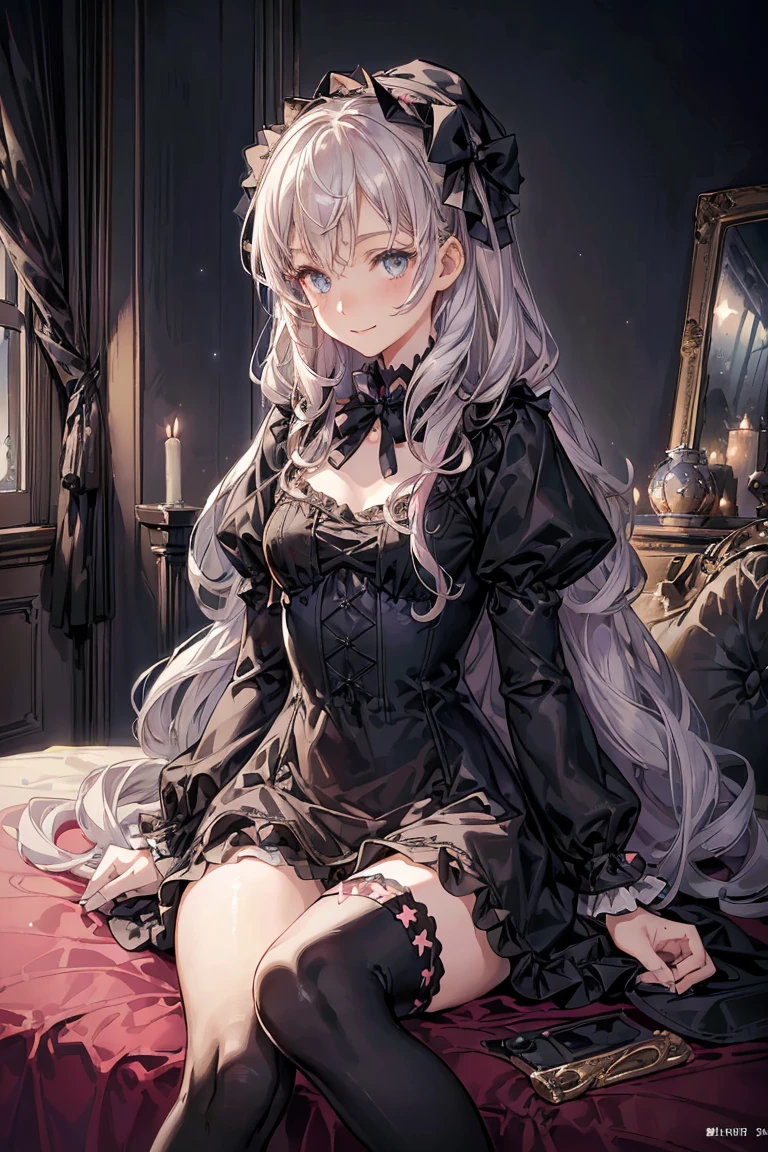 Hard Dark Gothic Makeup、Black dark eyeshadow、sad、Good skin radiance、Dark Gothicメイク、Dark smile、palace、The beauty of fragrance、24-years-old、Expression of intense sexual pleasure、Embarrassed look、Dark Gothic、Highest quality、Expression of sexual pleasure without pain、Drunk face、Purple maid outfit、Mysterious、noble、sexly、Loving smile、Twin tail hair、Right blue eye、Left eye is red、Super tempting pose、Platform Heel Shoes、Heavy makeup、Gothic Lolita clothes、Silver Hair、Long Hair Straight Hair、Cute Gothic Lolita Dress、Beautiful Face、elegant features、Attractive face、Stained glass background、Chest glistening with sweat、The room is dark、goth long dress、Bell Sleeves、Wizard Sleeve、Decadent look、Sexually excited expression、Glossy thighs wet with water、Thighs that are wet and shiny with oil、Background of a room full of roses、sad expression、Rose Maiden、The embroidery is pink、The dress has pink embroidery.、Thigh-high socks、Knee-high socks、Gentle expression、Dark black eyeshadow、Stained glass and rose background、thighs are a little thin、Female Duo、Female couple、dark church background、Stained glass、Black metal world、Dark Castle、Dark Room、Slender body、gothic long dress、Victorian dress、Small breasts、Hold the wine in your right hand、Hold the lantern in your left hand、pantyhose、The bed is covered with roses、Her thighs are shining with sweat、My body is wet and shiny、Lots of glitter on the thighs、sweating、My thighs are sticky from sweating、Sweat glistening on my thighs、The whole body is sweaty and shiny、I sweated a lot.、My thighs are sweaty、Wet thighy thighs are shining with sweat、A lot of sweat glistening all over the body、Slender body、Put your head on the pillow、Sleeping on a bed、Beautiful legs、Stretching legs、Lie down in bed、Lie on your back in bed、