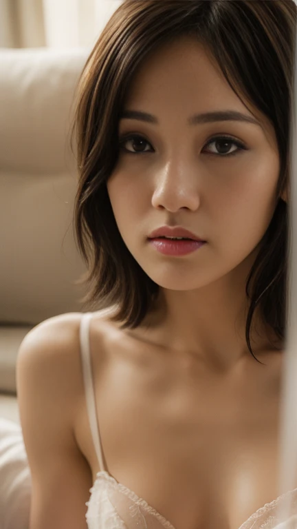 (((young girl1people))),(((beautiful black hair:With bangushroom hair))),((real people々image)),(realistic),((highest quality)),(muste piece),(highest quality),((Highest image quality)),((highest resolution)),((fine details)),((embarrassed look:blush)),((looking at the camera)),beautiful detailed nose,(((wear a pink bra:precise depiction))),(((Small and perky breasts))),((())),((beautiful white skin)),(precise arms),(((Accurate and beautiful upper body))),(((Photographed mainly on the face and chest))),((indoor:luxury hotel:detailed background)),