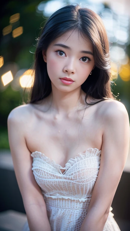 ((FLAT CHEST:1.8)), ((Lace)), (Happy smile), (((HIJAB MALAY GIRL))), masutepiece, High quality, UHD 32K, Realistic face, Realistic skin feeling , A Japanese Lady, 18 years old matured lady, , Very cute and baby-like face, (((FLAT CHEST))), (Night time at forest), ((look In front  at the camera and SADNESS)), (((CUTE GIRL))), ((DARK BLACK FLUORESCENT LIPS)), ((Floral Pattern)) little wearing strapless bra, strapless colorful bra, dark night background , black forest night, horror scary place, (from behind up) seductive pose