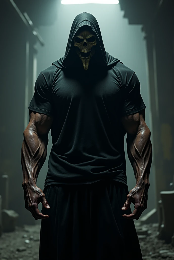 Exercised muscular grim reaper in ultra detailed briefs, 3D render, male solo, realistic, masterpiece, highest quality, lens flare, unreal engine, trending on ArtStation, intricate, high detail, dramatic, realism, muscular body, sculpted abs, toned legs, grim expression, serious eyes, dark background, by ArtisReaper, by BoneCrafter, by ShadowMaker.

The exercised muscular grim reaper is depicted in a 3D rendered image, standing alone in a dimly lit room. Dressed only in ultra detailed briefs that accentuate his incredible physique, every muscle is defined and sculpted to perfection. His