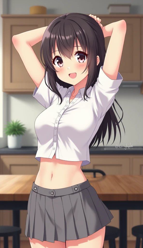 [[One person, Kitasan Black \(umamusume\), umamusume]], Beautiful attention to detail, Close one eye, ((indoor, office, living room),  Curvy, thin, Mid-chest, Normal chest, (Thigh-high socks), (Cleavage) , (Sexy pose), (Seductive pose), (Crop Top Belly Button), ((panties), (good), (In underwear), (Flashy underwear), (lingerie))), (Close-up shot), Slender body,Dynamic Angle, Highest quality, Very detailed, masterpiece, Ultra-high resolution, 8k, Nipples, ((Horse tail)), Camel Toe, smile, Small Ass, Black Hair