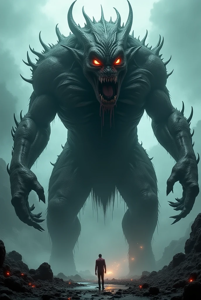 A dark monster with big higth and black and red color