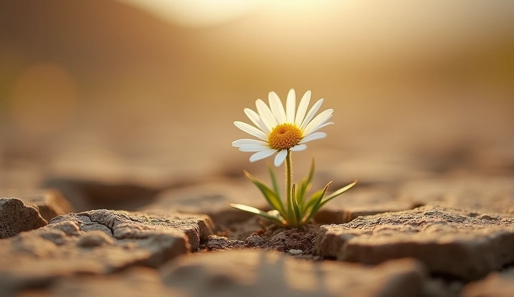 A beautiful flower sprouting from the pavement at dawn in the Peruvian mountains
