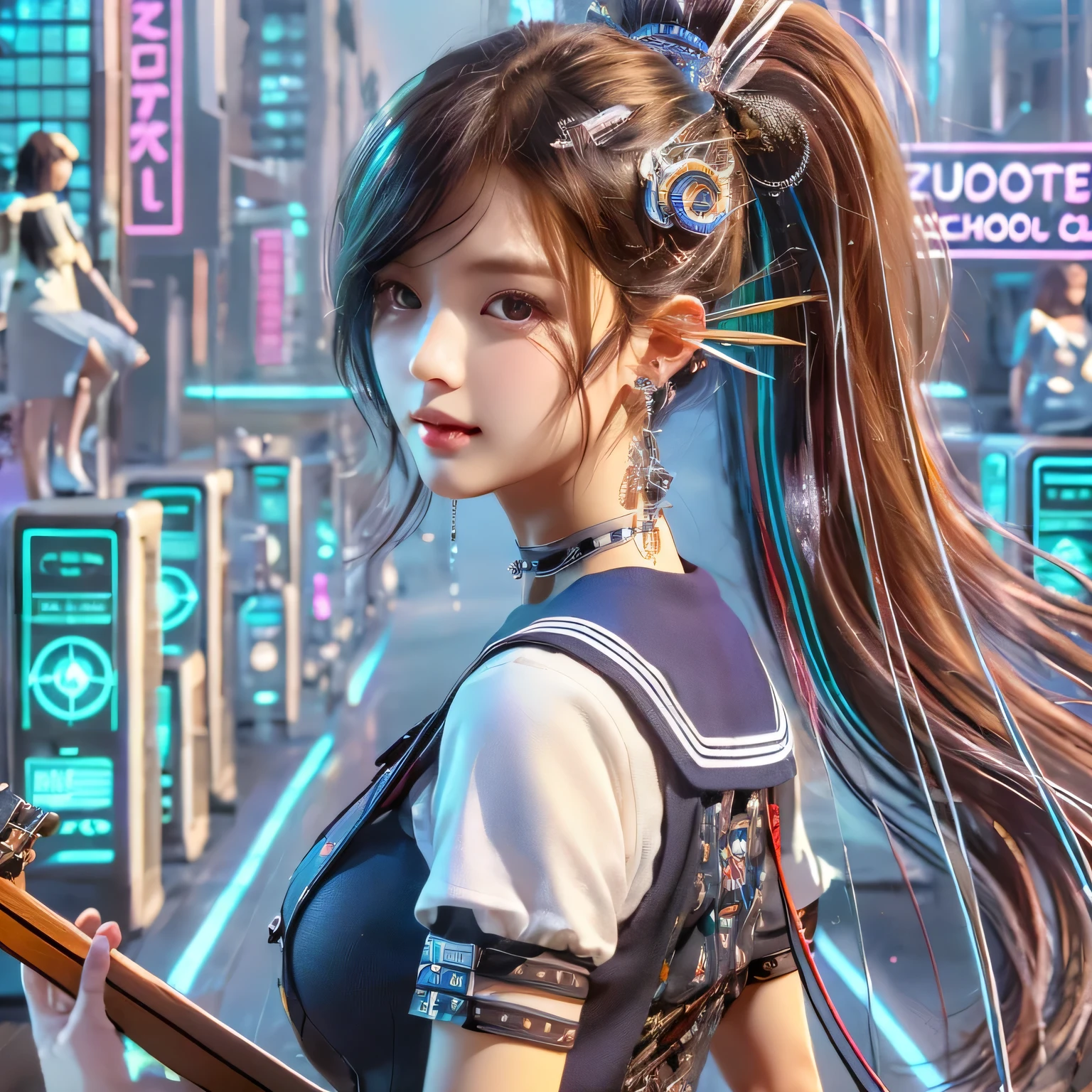 absurdres, 1girl, blush, (realistic:1.5), (masterpiece, Extremely detailed CG unity 8k wallpaper, best quality, highres:1.2), (ultra_detailed, UHD:1.2), perfect illumination, distinct, (1girl:1.4), looking at viewer, unreal engine, sidelighting, perfect face, detailed face, perfect body, beautiful eyes, pretty face, (bright skin:1.4), idol, (abs), ulzzang-6500-v1.1,,((medium breast)),((narrow waist)),(blonde hair),armpit pose, MAHALAIUNIFORM,(((WHITE SHIRT SHORT SLEEVES))),((BLACK polished PENCIL SKIRT)),((BLACK PLEATED SKIRT)),((in the classroom)),(((choker))),((white shirt short sleeves )),((black pencil skirt)),(belt),((standing)),(Full body:1.4),bangs,((glasses)),sharp eyes,peck the corners of the mouth,silver earrings,peck the corners of the mouth,big breast, 