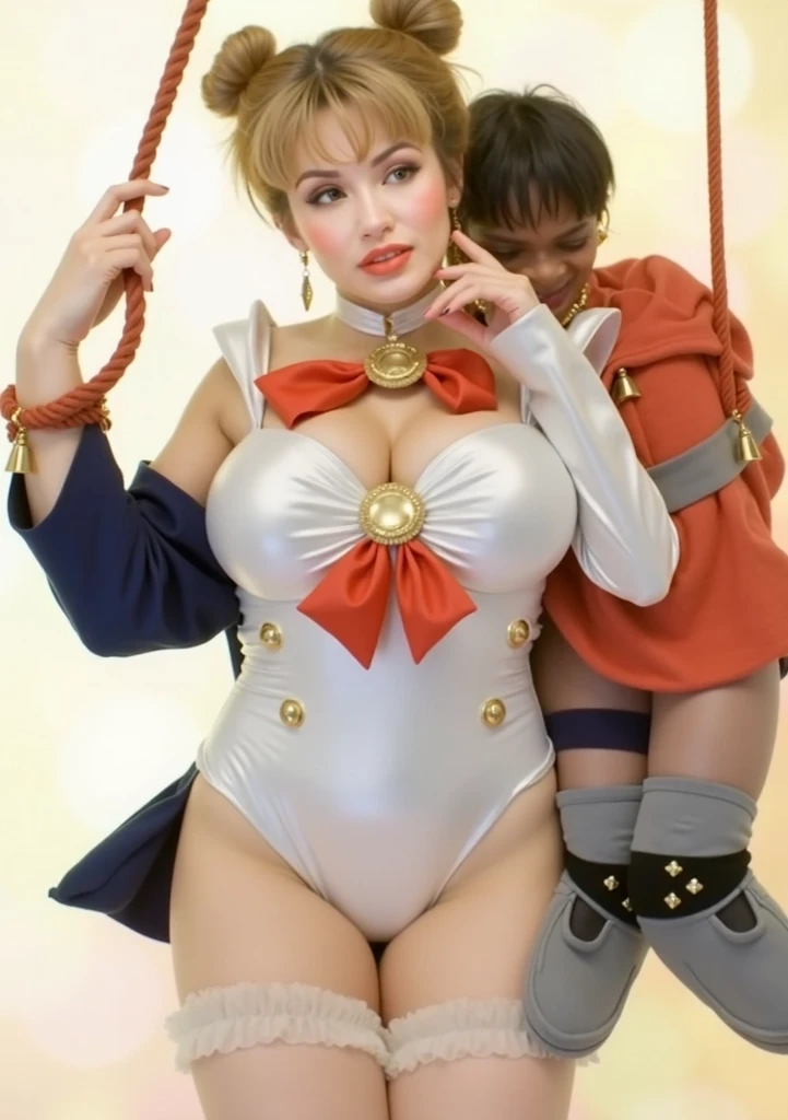 (((Sailor Uranus))), Blonde　Short Hair, White long gloves, (Sailor Senshi Leotard:1.4), (The leotard is white:1.7), Yellow ribbon　Sailor collar, Thin fabric leotard, middle School girls, (blush), ((Slender figure　Beautiful Skin)), highest quality, High resolution, masterpiece, (Beautiful vagina), (With a 30-year-old mafia man, penis:1.4), Complete limbs, (Mating press:1.2), ((((penis enters vagina)))), (Beautiful crotch), Spread your legs, 1 Beautiful Girl, ((Binding, Restrained by rope:1.4)), Sailor warrior has sex with a man fully clothed