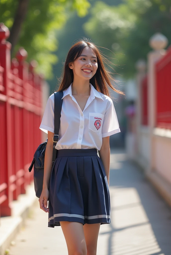 Indonesian girl, school, unbuttoned, no bra, wet, 20 years old, full body, sweaty, small tits, school uniform, drenched