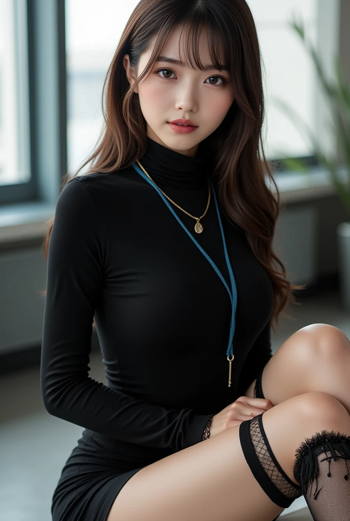 （8K分辨率，Full-body photos，close up photograph），（1womanl，age 22，（（Lean skeletal face，Flushed face，s delicate face，详细的脸），Slightly squinted eyes，Seductive smile，（Long hair micro-curls）），Fair smooth skin，（Best Skin Type：1.21），busty figure，（（A turtleneck tights that wrap around the whole body，（materpiece：latex，rubbery，Zipper all the way to the end）），Tall and tall，（tempting pose，Naturally placed hands），delicate artwork，perfect hand，Ultra-fine clothing material），（Luxurious living room，Deep view，Exquisite details of the setting），（Professional lighting，Artistic lighting），（（Noble and sexy，black in color，white colors，red colour，purpleish color））），（Golden section，Cinema lenses，Hasselblad photograp，tmasterpiece：1.3），（Bundle art，fashion art，Official propaganda，Art platform）