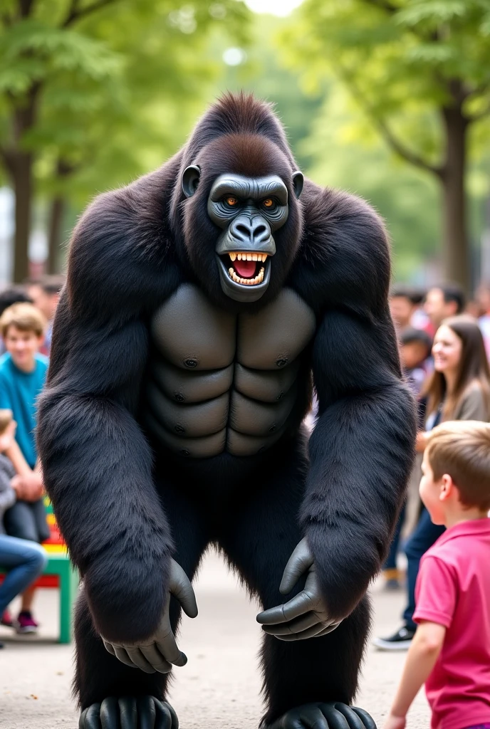 Gorila anthropomorfo, musculoso, flexionando musculos 