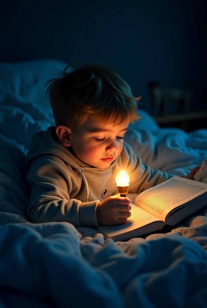 (Photorealism 1.2) best quality 4k high definition realistic super high kid reading book light from candle wood house dark background