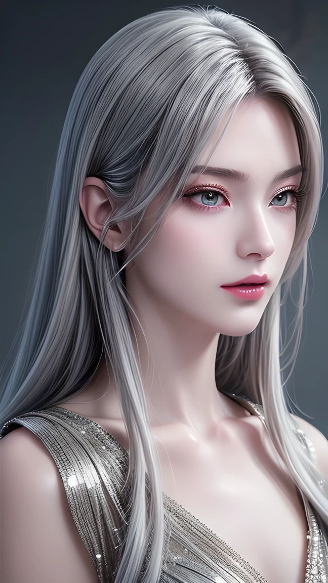 shrew, Elegant, beautiful face,  charming eyes , Silver Hair, Exquisite clothing, Long gown, feminine, Elegant, ( masterpiece:1.2),  Best Quality,  masterpiece, Hiring, original,  Extremely fine wallpaper,  perfect lighting , ( Extremely Detailed CG :1.2)