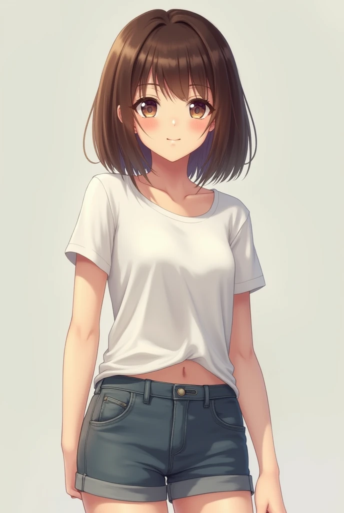 Woman in striped shirt and jeans standing in front of white background, Cute girl anime visual, Detailed anime character art, Beautiful anime portrait, Anime style illustrations, Anime full body illustration, Detailed portrait of anime girl, Clean and detailed anime art, Anime style portrait, Beautiful anime art style, Animated visual of a young woman, Digital Anime Illustration