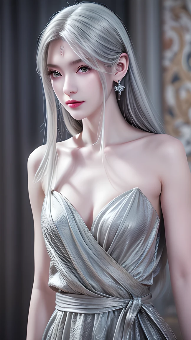 shrew, Elegant, beautiful face, charming eyes , Silver Hair, Exquisite clothing, Long gown, feminine, Elegant, ( masterpiece:1.2), Best Quality, masterpiece, Hiring, original, Extremely fine wallpaper, perfect lighting , ( Extremely Detailed CG :1.2)