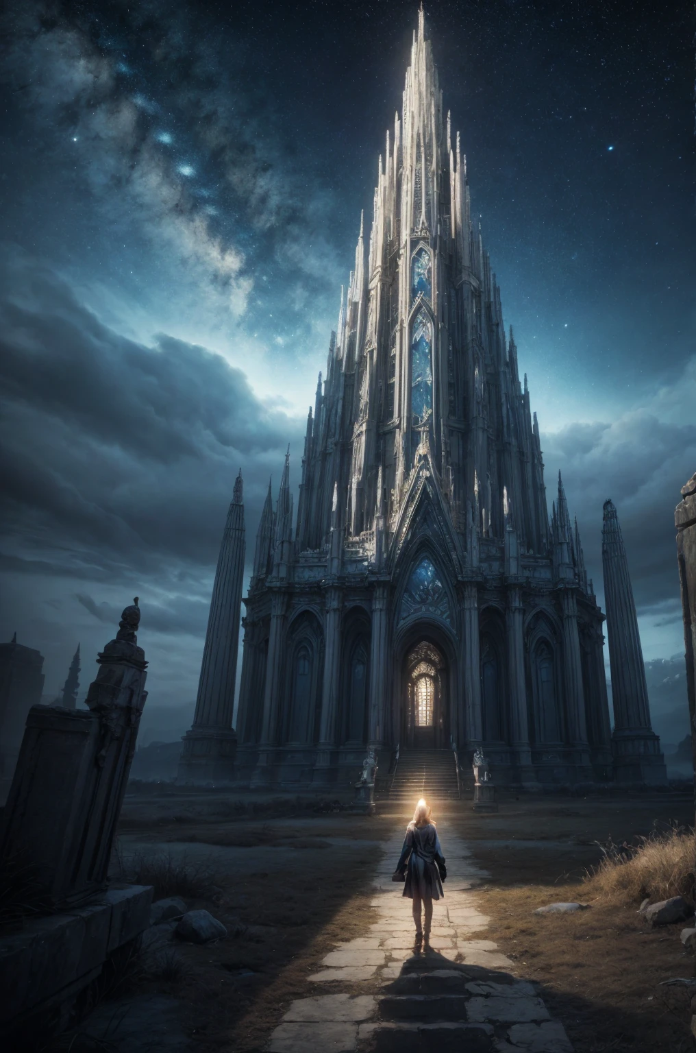 ,masterpiece, best quality,8k, ultra highres,In a magnificent magical city,Towering towers soar into the sky。In the heart of the city is a gorgeous magical cathedral,The spire is set with countless sparkling gemstones,Whenever moonshine falls on the gemstones,The magic of the church is surging inside,Creates a brilliant and colorful beam,Illuminates the whole city。The streets line buildings with lifelike statues and vibrant rivers of enchantment,Residents walking the streets are armed with magic wands,With a gentle swing, you can cast brilliant magic。 --auto