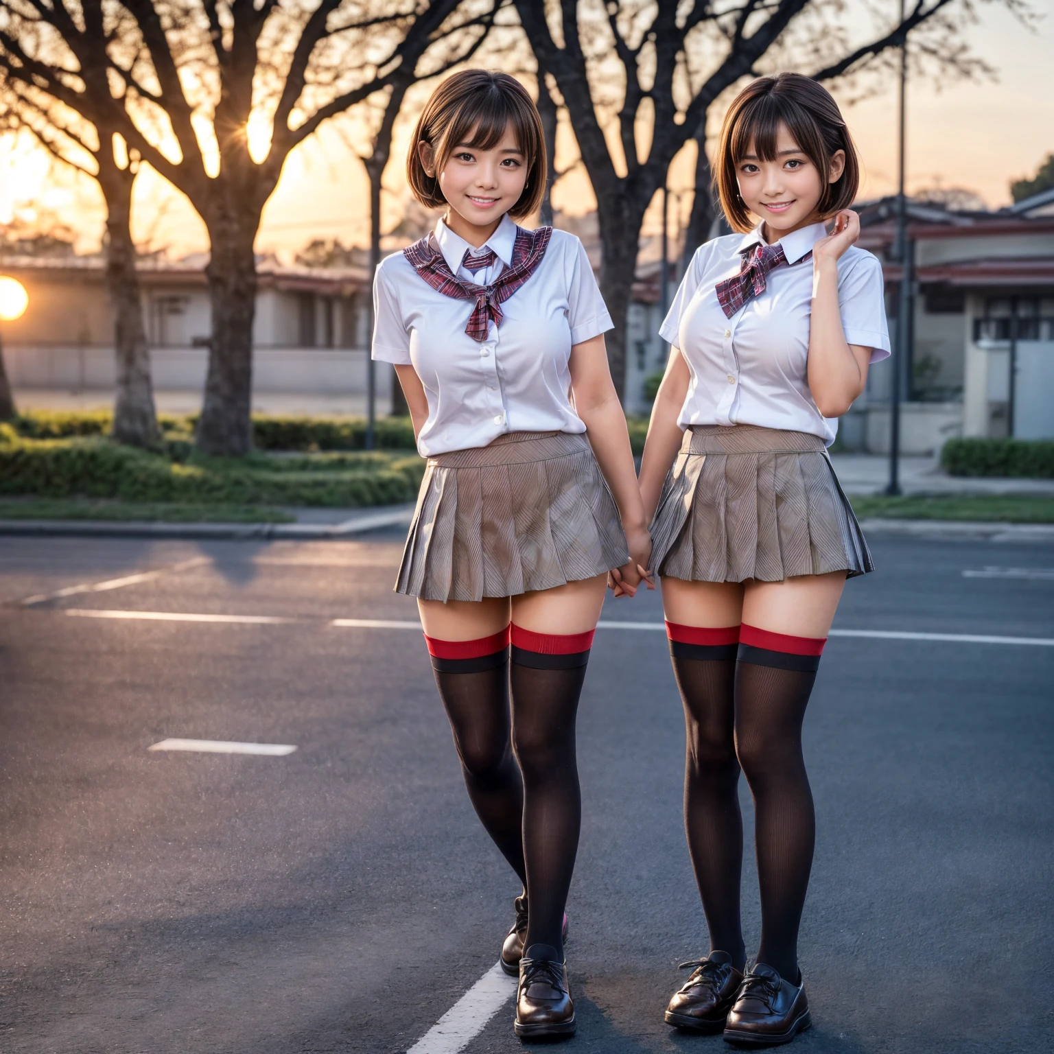 赤いチェックのミニskirt、Very small breasts、All of them have their breasts fully exposed.、Bare Chest、Bare shoulders、loafers、Texture CG, ((Ultra Detailed Art)), ((masterpiece)), (Highly detailed CG),Multiple Girls,Two Girls,Harem,Are standing, ,((((uniform))),skirt ,(((赤いpleated mini skirt)))), White shirt, School Bags , Beautiful feet,From directly below, Wind power increase,((String Panties),(White sexy panties)),Long Hair, Brown Hair,curve, Beautiful attention to detail , Glowing Skin, hair ornaments, Hair Clip, Open your mouth ,A light smile, Embarrassing:1.4,