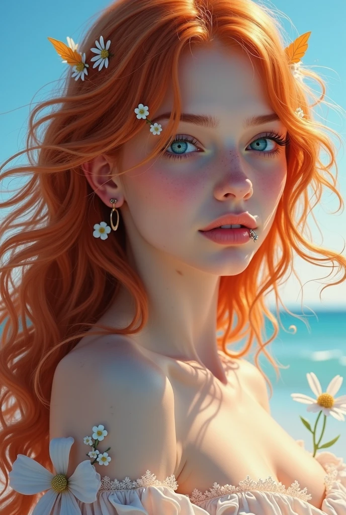 (photorealistic:1.9), (realistic photographic style:1.9), (hyperrealistic), (complexity). Amazing photorealistic portrait of a beautiful woman, long orange hair, a thin braid front, , slim and small breasts, bored, spectacular tropical beach in the background, dynamic pose, bikini outfit (masterpiece:1.3), (best quality: 1.3), (very aesthetic: 1.3), (absurdities: 1.3), (detailed background), newer, AI generated, (realistic: 1.9), [[(ultra high detail: 1.1), (sharp focus: 1.1) , (Refined Edges: 1.1), (HD Clarity: 1.1), (Precise Details: 1.2), (Rich Texture): 0.3], (Sharp Details), (More Micro Details, More Small Details: 1.3)], (( high-definition eyes: 1.2), (realistic eyelashes: 1.2), (soft eye shading), (precisely defined iris: 1.1), precise details, precise micro detailed eyes), realistic, absurd,Woman, orange hair, hair very long messy, very thin braid front, long hair, thin waist, small breasts, light skin, Kaffe Fassett style, Stephen Mackey style, , inspired by art by Bill Sienkiewicz and Dave McKean
