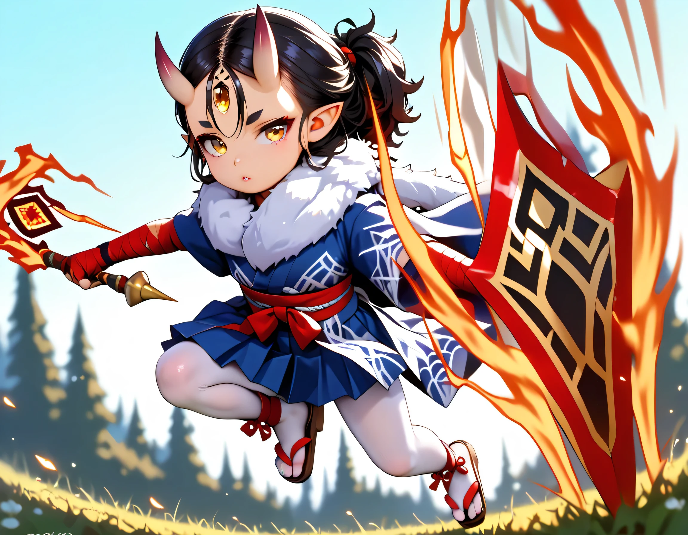 score_9, score_8_up, score_7_up, masterpiece, highest_quality, ultra_detailed, nsfw, absurdres, HDR, 4K, ultra_hd, official_style, intricate, intricate_details, solo_boy_focus, boy is (japanese_shota, femboy, asra_kin, BREAK (black_hair, golden_eyes, white_pantyhose):1.5, BREAK (messy_hair, very_long_hair, forehead_bangs):1.5, (slant_eyes, close_set_low_eyebrows, eye_liner), pointed_ears, oni_horns, flat_chest, thin_body, short_stature, booty, male_bulge, (spider_pattern_clothes, spider_silk_clothes, kimono, bandaged_arms, pantyhose, hakama_miniskirt, boots_sandals, fur_scarf), dynamic_pose, acrobatic_pose, fighting_pose, hold_flaming_runesword, spider_silk, spider_thread):1.5, full_of_details, detailed_face, five_fingers, perfect_hands, perfect_fingers, dramatic_angle, dynamic_angle, dynamic_perspective, gray_background