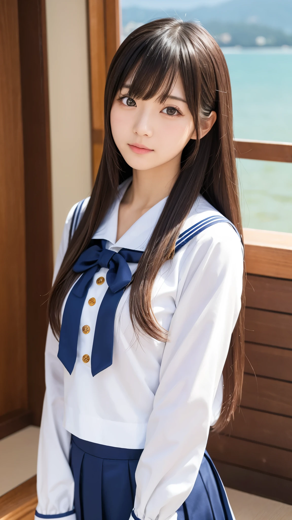 Arafed asian woman in a sailor outfit posing for a picture - SeaArt AI