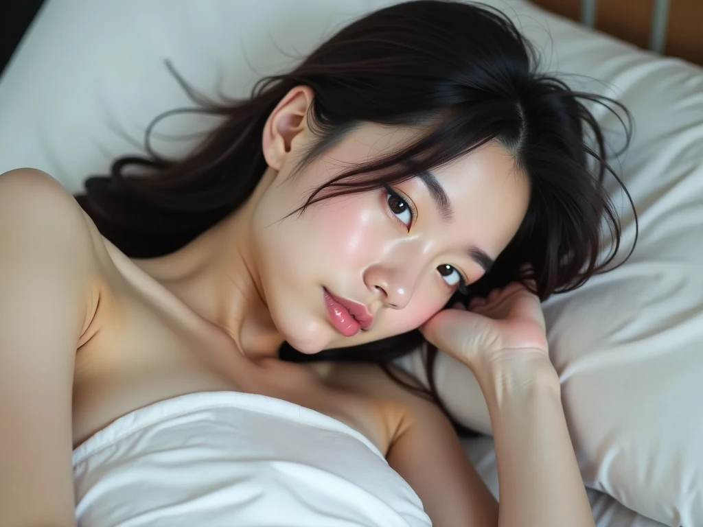 Big breasted Japanese woman lying on the bed with a face, 顔写真Profile photo, Around 19 years old, Half body head shot, 1 / Headshot 2, Filmed in the early 2020s, High-quality portraits, 1 / 4. Headshot, プロフェッショナルProfile photo, Profile photo, Headshot Photography, Beautiful afternoon lighting, Attractive photos, Brandon, Beautiful Face