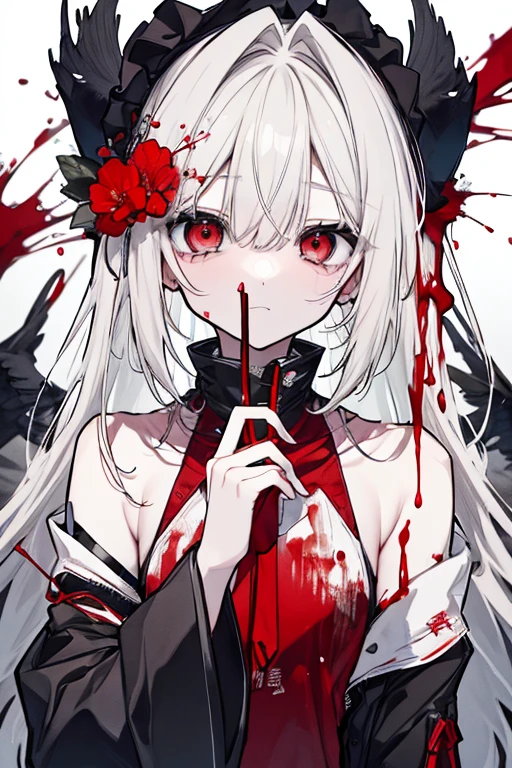 masterpiece, best quality,
1girl, (colorful),(finely detailed beautiful eyes and detailed face),cinematic lighting,bust shot,((young, petite, flat chest)),extremely detailed CG unity 8k wallpaper,white hair,red eyes,solo,smug smile,intricate skirt,revealing outfit, sheer clothing, ((vampire fangs, blood dripping from mouth, licking fingers)), ((flying petal)),(Flowery meadow)
sky, cloudy_sky, building, moonlight, moon, night, (dark theme:1.3), light, fantasy,