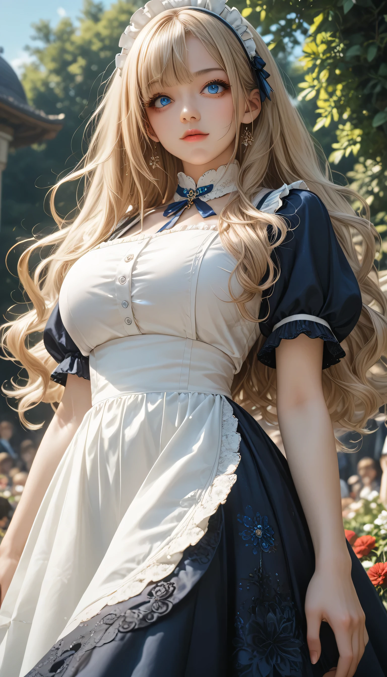 (((Full and soft breasts,)))(((Huge breasts))) (((Cleavage))) (Perfect curvy figure),((masterpiece)), (best quality), (Extremely detailed), (Powerful illustrations),(Extremely detailed的 CG),(4k post-processing is extremely detailed),(Cowboy shooting),(Dynamic Lighting),(Caustic lines),(high resolution)
19 years old,woman,Blonde,blue eyes,White,Blonde,Hair Bun,Ruffle dress,Chubby,short,noble,daughter,noble,Marquis