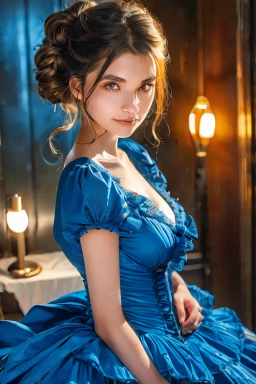 ((((masterpiece, best quality, high resolution)))), Extremely detailed 8K, Beautiful girl with voluptuous body, (Ultra HD, Ultra-detailed, Highly detailed, Highly realistic, Ultra-realistic, photograph realistic), (1girl:1.5), (Realistic black hair), (short wavy hair, earrings), (dynamic poses), facing at camera, looking at viewer, (blushing red, embarrassed, smile), (blue eyes, sharp eyes), (perky breasts:1.2), (beautiful detailed face, beautiful detailed eyes), ((translucent loose nightdress)), (standing up), sweat, glow, (sunbeam, sunlight), ((cowboy shot)), bedroom, seductive