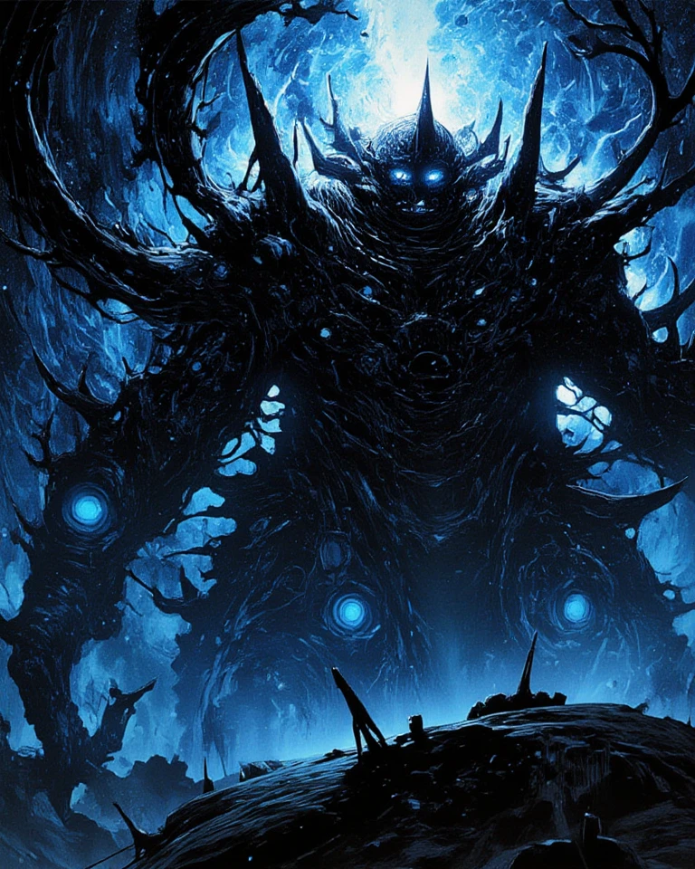 (((Highest quality)))(((Best Image)))外見は黒いfog,Wearing shiny armor,Modern Battle Suit(((Appearance)))The shape is humanoid,Modern weapons(((Features)))Eyes glowing red,The shape is made of purple glowing matter..(((male)))The skeleton is human-like、Muscle fibers are visible.,fogのようなもので構築している(((background)))Barren Land,dead tree,fog,Chaotic world(((Standing posture)))Battle Scenes,overwhelmingly strong,Highest quality。