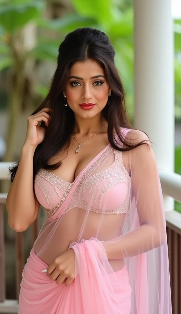 Lebanese lady, earrings, lace pink bra, necklace, bracelets, diamonds, 40 years old,