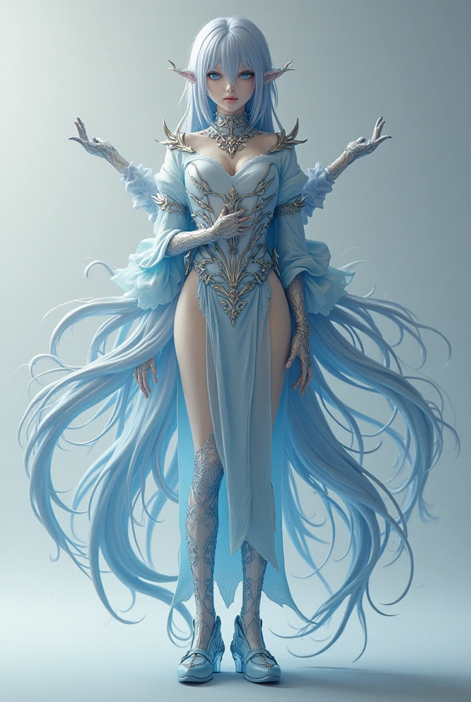 hydaelyn_tpa, 1girl, veil, white bodysuit, white wings, cape, lipstick, crown, smile, , highly detailed, absurdres, masterpiece,alone, walking, long dress, full body