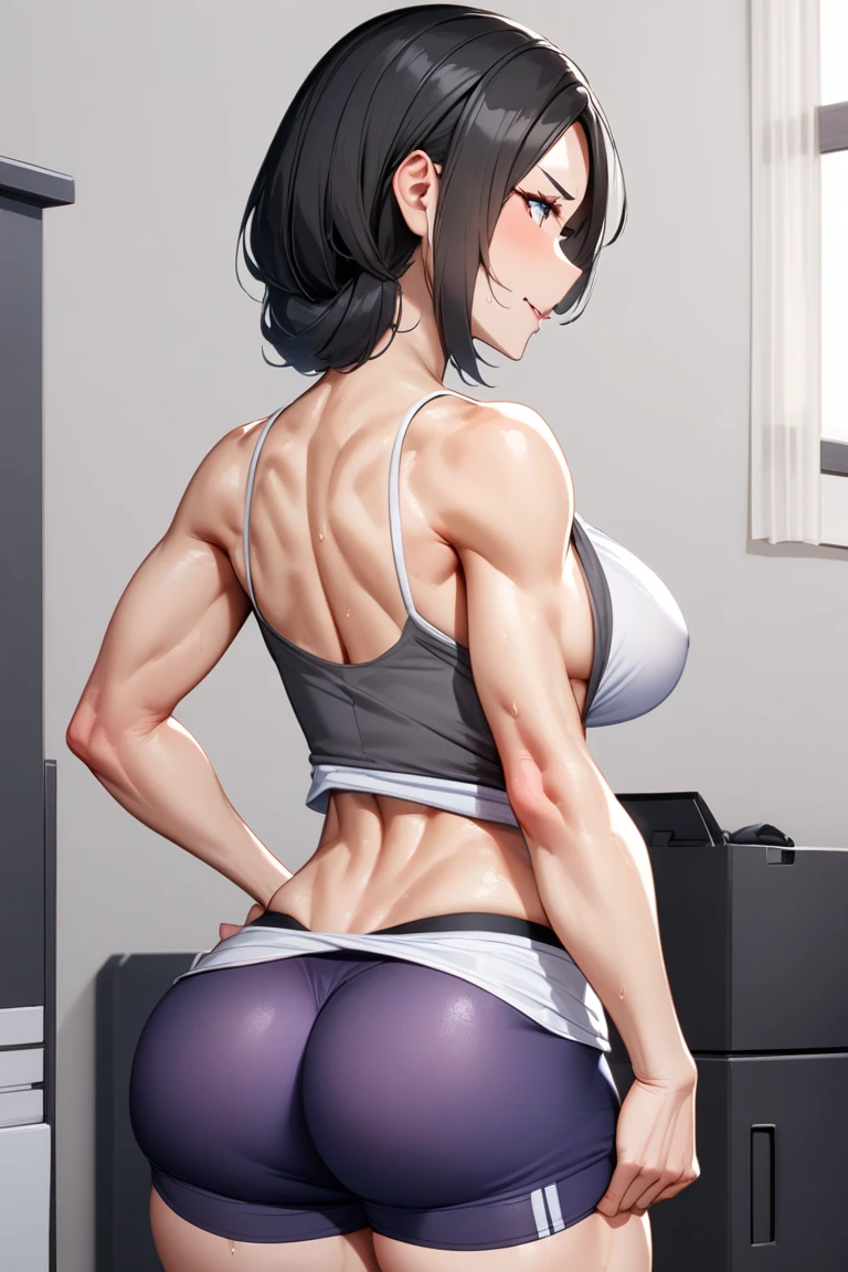 Curvaceous but slender、Muchimuchi Body、(top-quality、hight resolution、8k、​masterpiece:1.2)。Muscular woman in beautiful rough clothes、I train during training sessions at a muscle training facility。Muscles are trained arms and back、Stand out on the legs。Her sweat is a testament to hard work、The contours of the muscles are beautifully revealed.。The light in the training room gives her skin a soft glow.、Her dedication and determination are felt。Posters of bodybuilding competitions and celebrity quotes are pasted on the walls of the gym.、She's pushing her limits。
