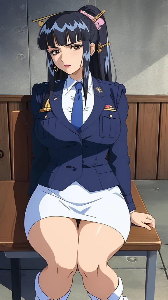 (masterpiece, highres, best quality:1.3), 8K, highly detailed, intricate, colorful, vibrant image, sharp focus, hentai, 4K,
Agatha, 1girl, battle stance, confident look, kicking, sunny weather, (blush:1.1), blue sky, skyscrapers, full body shot,
black hair, long hair, blunt bangs, hair ornament, hair stick, bow, lipstick, makeup, eyeshadow, ultra detailed hair, detailed face, brown eyes, complex realistic perfect eyes, perfect face, earrings, jewelry,
uniform, pencil skirt, necktie, panties, white boots,
(mature female, 30yo:1.1), milf, breasts,